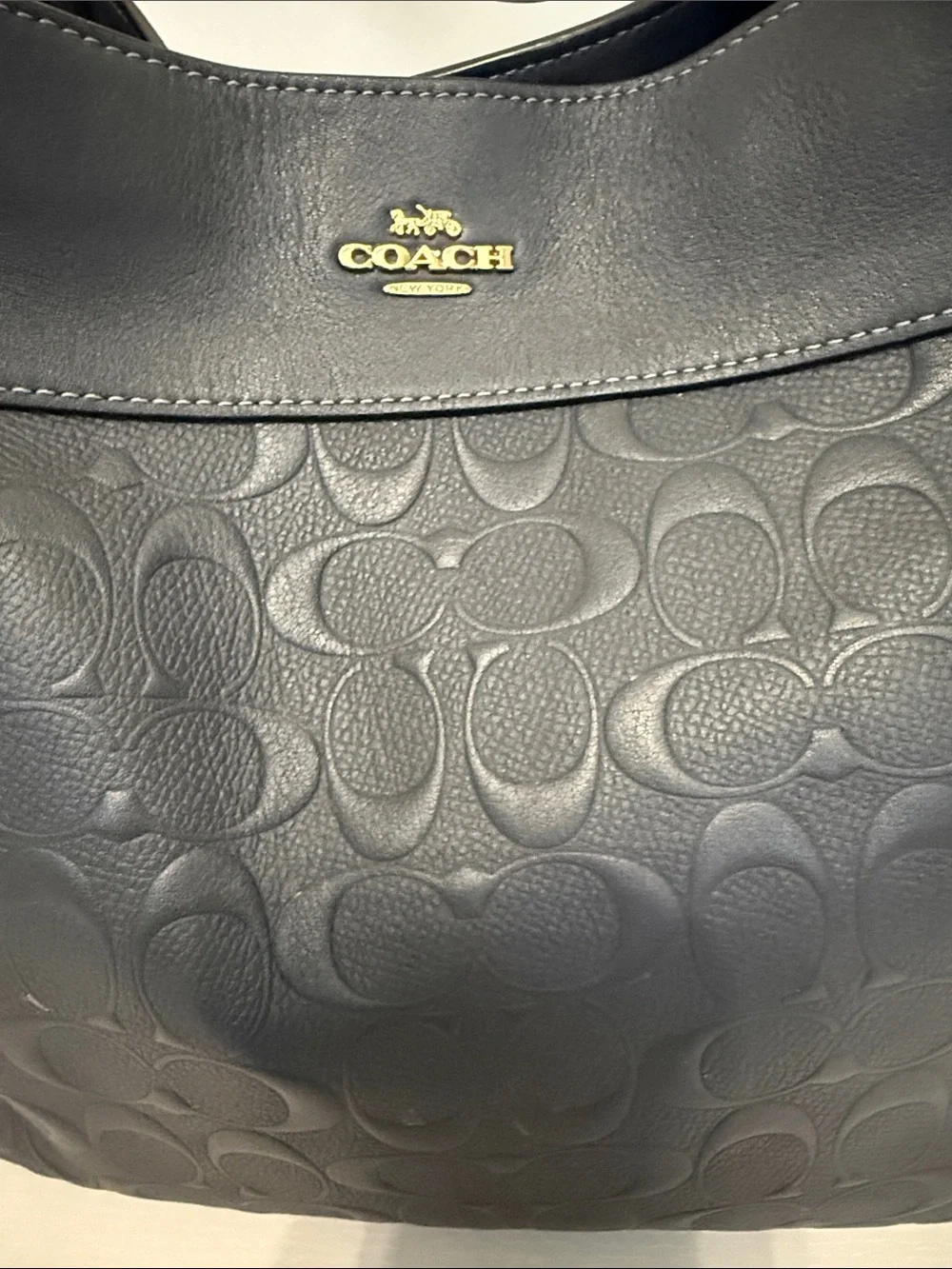 Coach Gray Embossed Leather Lexus Shoulder Hobo Bag with Gold Hardware